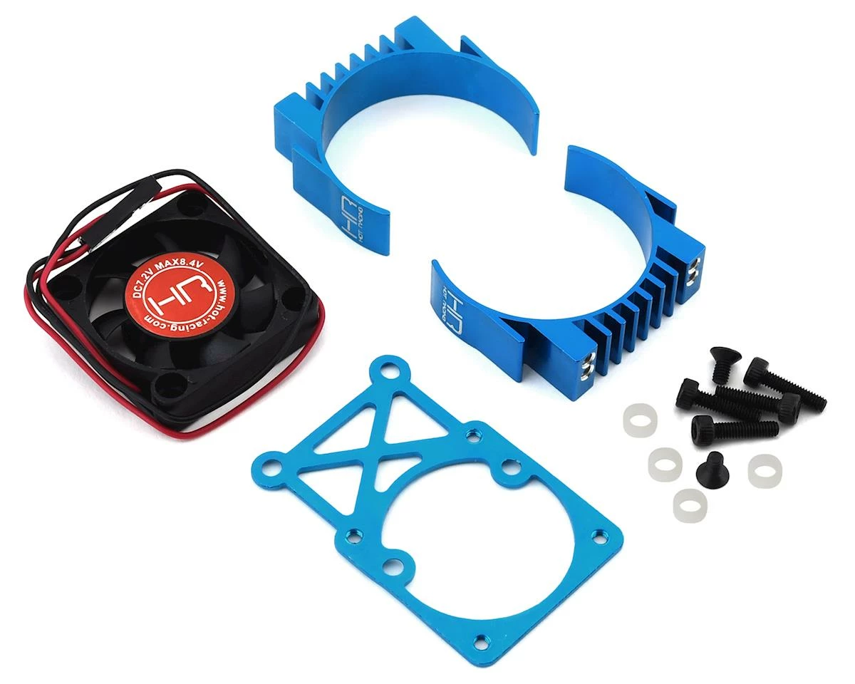Hot Racing Clip-On Two-Piece Motor Heat Sink W/Fan (Tamiya Blue)